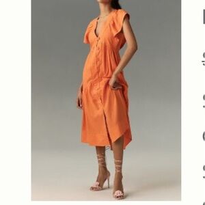 Orange Button-Down Midi Dress Anthropologie